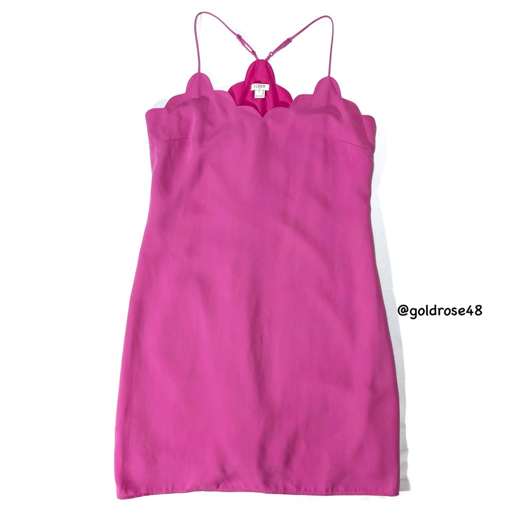 J. Crew Factory scalloped neck spaghetti strap dress in Neon Berry